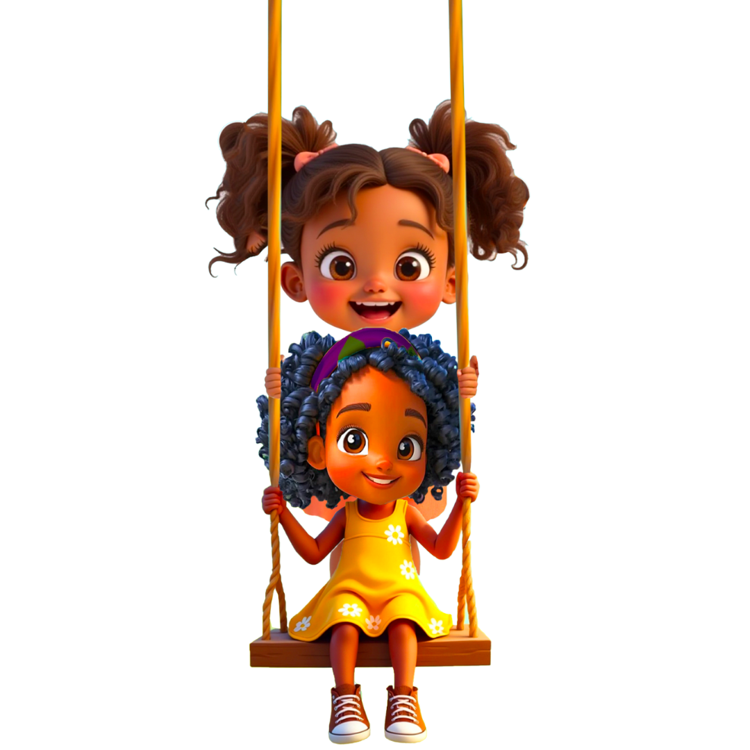 Illustration of Autumn swinging happily on a tree swing.